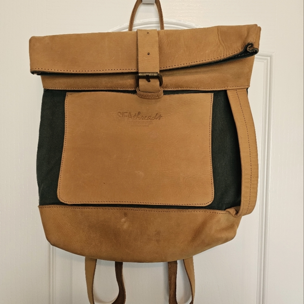 Canvas and Leather Backpack Sifa Threads Fair Trade